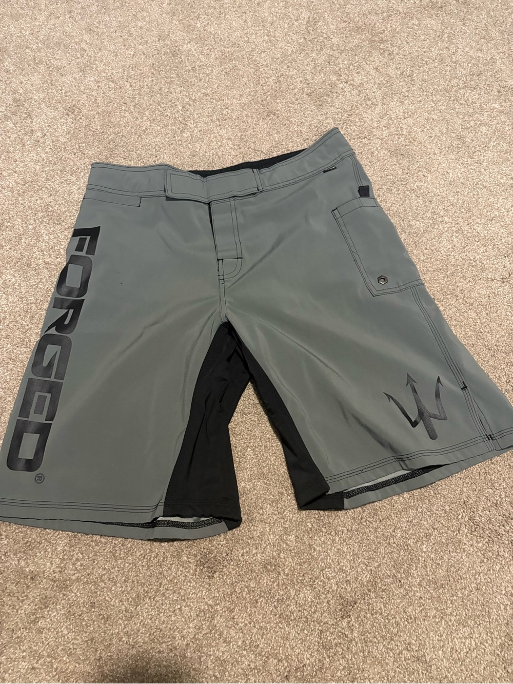 Forged mens Gray Board Shorts with Black Panels. Size 32